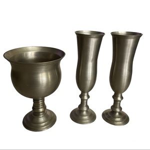 Pottery Barn Pewter Metal Brass Tall Cylinder Vases 3 Pc